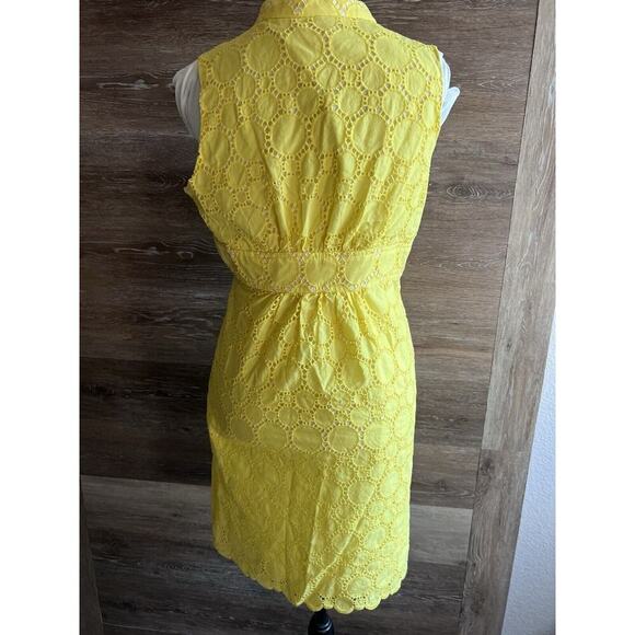 Shoshanna Women Dress Yellow Eyelet Deep V Neck Size 4 Sleeveless Spring Summer - Picture 6 of 10
